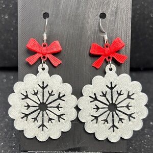 ❄️ Snowflake Earrings with Red Bow 🎀 | Christmas Holiday Jewelry